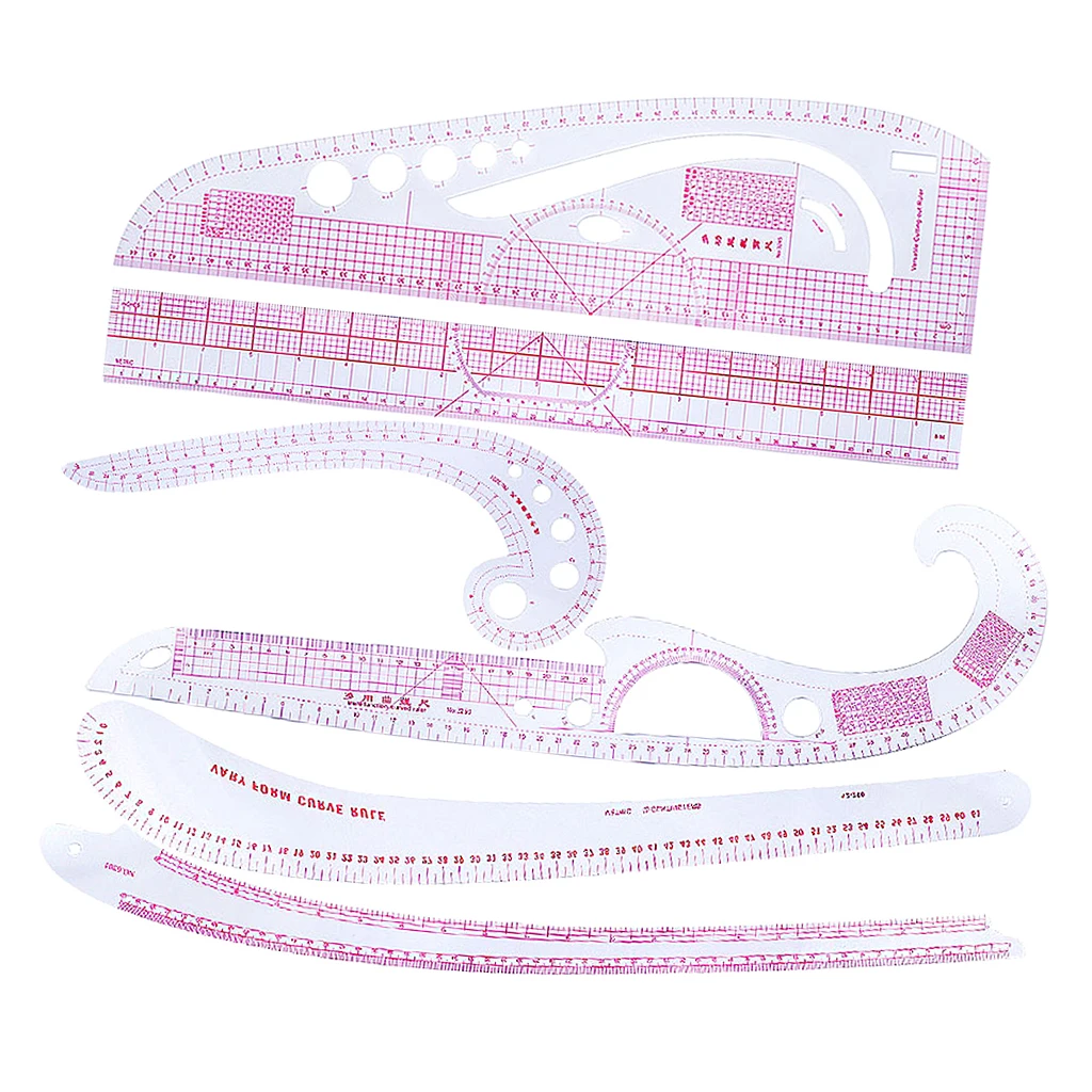 6 Pieces French Metric Ruler Fashion Metric Ruler Set Curve Pattern Grading Rulers DIY Measure Sewing Tools