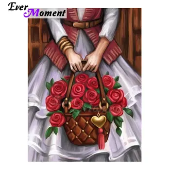 

Ever Moment Diamond Painting Picture Of Rhinestone Decoration For Home Full Square Drill Diamond Embroidery Girl Flower S2F1803