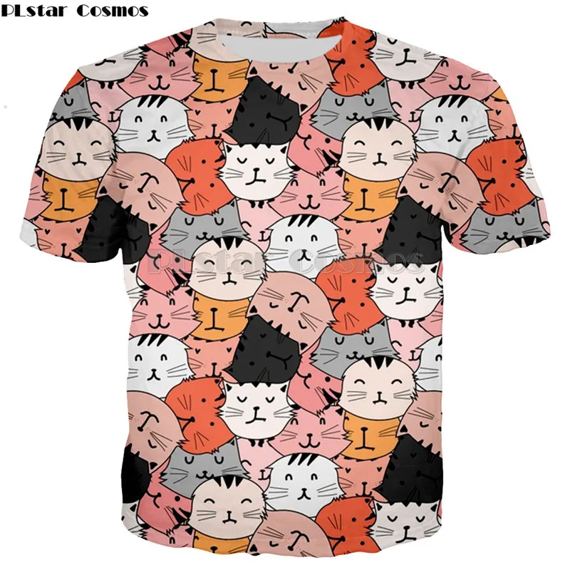 

PLstar Cosmos Plus Size Womens Fashion Collage T shirt Women 3d Print Cartoon Cat Cute Cats T Shirt Funny Tees Summer Streetwear