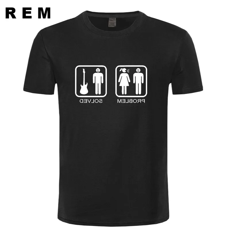 

New Summer Style Problem Solved Guitar T Shirt Men Casual Short Sleeve Electric Acoustic Bass Player Strings Funny T-shirt