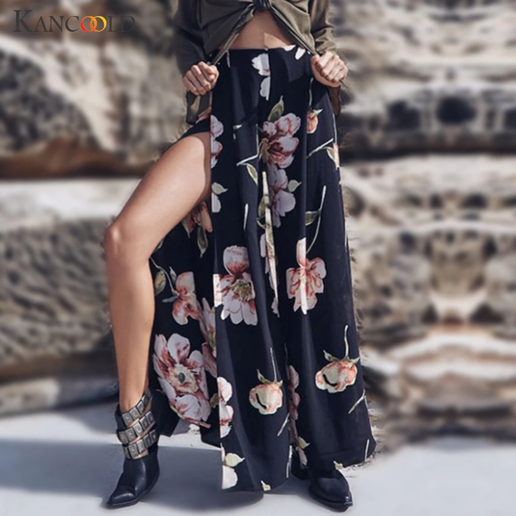 

KANCOOLD Pants Women Fashion Print Floral Trousers Ladies Fork Casual Wide Legs Pants Loose high Waist pants woman 2019JAN2