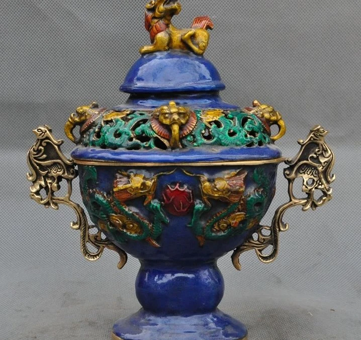 

Marked Old Chinese Bronze Cloisonne Dragon Phoenix Statue Incense burner Censer