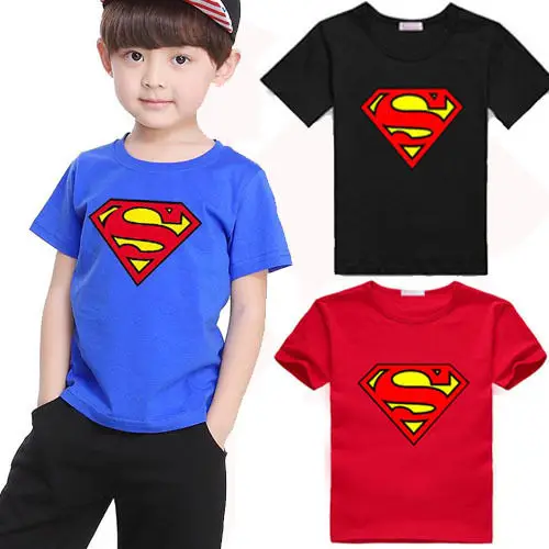 Детская футболка на лето с коротким рукавом и рисунком Супермена для маленьких мальчиков футболки из хлопка для детей 2-7 лет
