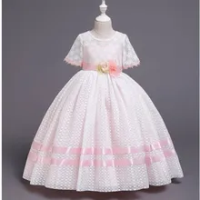 Детское кружевное платье с лепестками для девочек торжественное платье для дня рождения вечерние платья для крещения, свадьбы, для детей 2, 4, 6, 8, 10 лет
