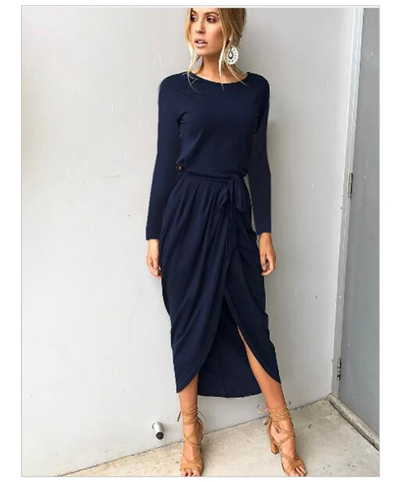 Autumn Bodycon Dress Women Sexy Split Bandage Long Sleeve Plus Size Casual Vestidos Mujer 2018 Maxi Asymmetrical O-neck Dresses  (43)