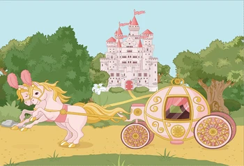

Laeacco Cartoon Carriage Horse Forest Castle Children Photography Backgrounds Customized Photographic Backdrops For Photo Studio