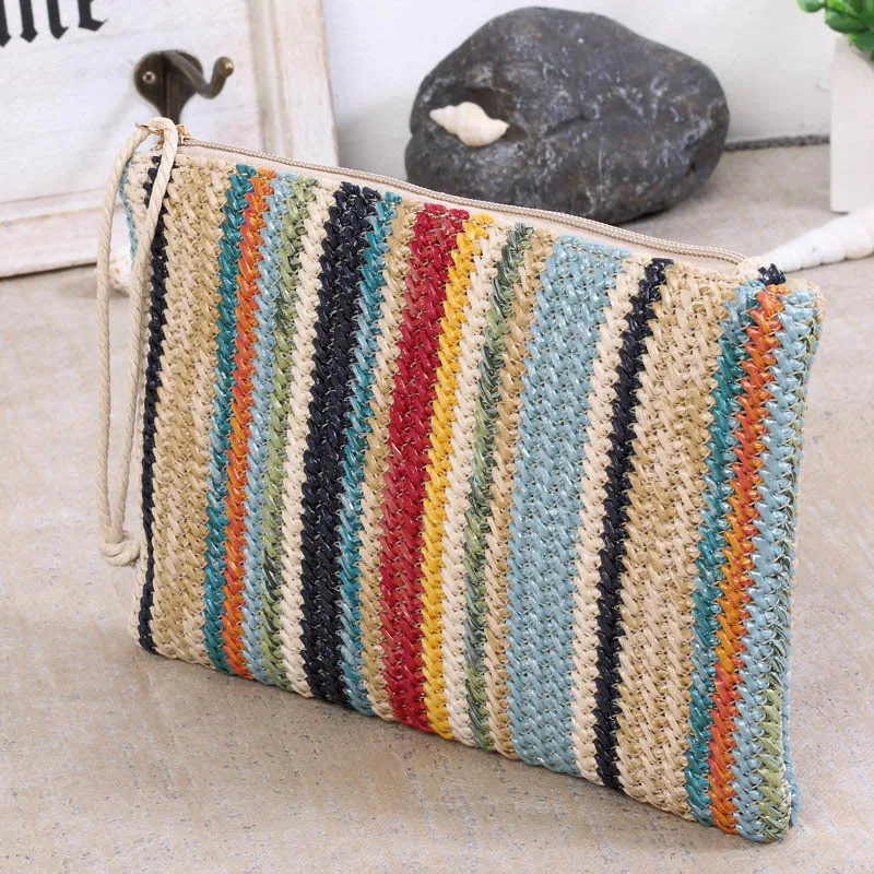 Women Daily Clutch Bag Female INS Popular Stripe Lady Mini Knitted Casual Handbag Holiday Hot Summer Beach Straw Bags SS3156 (1)