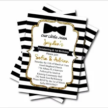 14 шт. черный полосатый Золотой блестящий галстук-бабочка для маленького человека на заказ приглашения на вечеринку для детского душа приглашение на день рождения вечерние изделия для декорации