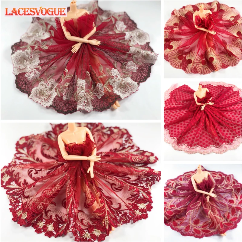 

3meters/lot Red mesh Embroidered lace fabrics Lace Ribbon Wedding Accessories Patchwork DIY crafts African Doll lace LAV725