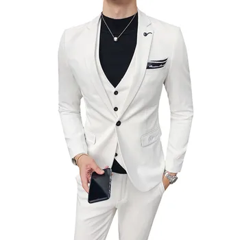

Men Suit Jacket with Vest and Pant Business Office Groom Party Wedding Banquet Solid Suit 3 Piece Set male suits blazer