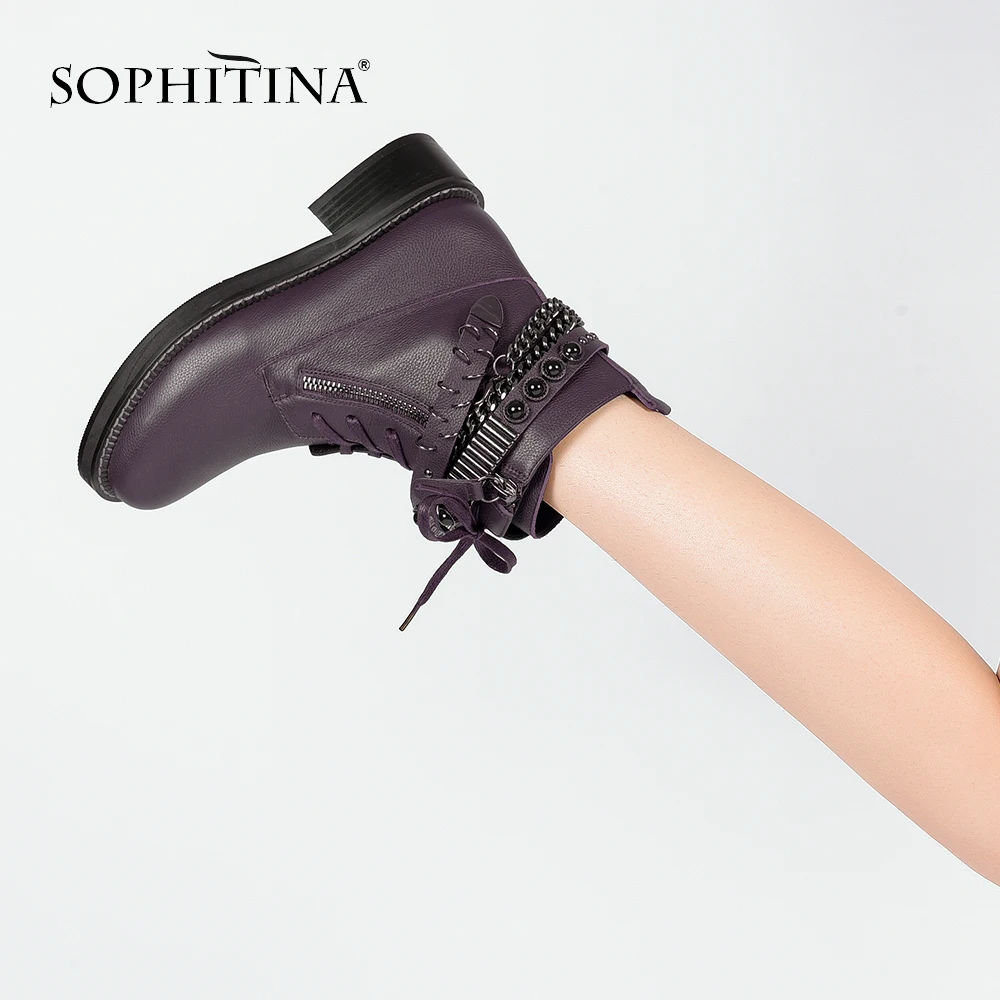 Женские мотоциклетные ботинки SOPHITINA однотонные мягкие полусапожки из