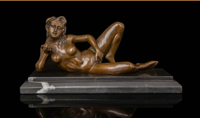 

Art Deco Sculpture Sexy Naked Woman Erotic Nude Girl Bronze Statue Signed