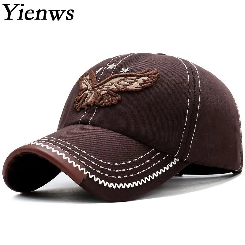 Yienws Curved BRIM Gorras de béisbol hombres huesos sombreros águila gorra beisbol hombre ajustable sombreros marino café negro yic049