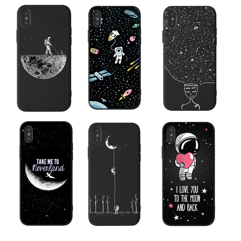 Black Space Cases For Iphone 7 8 X 6s 7plus XR Case XS Max Silicone Cover Planet Star Frosted Soft Back 8plus |