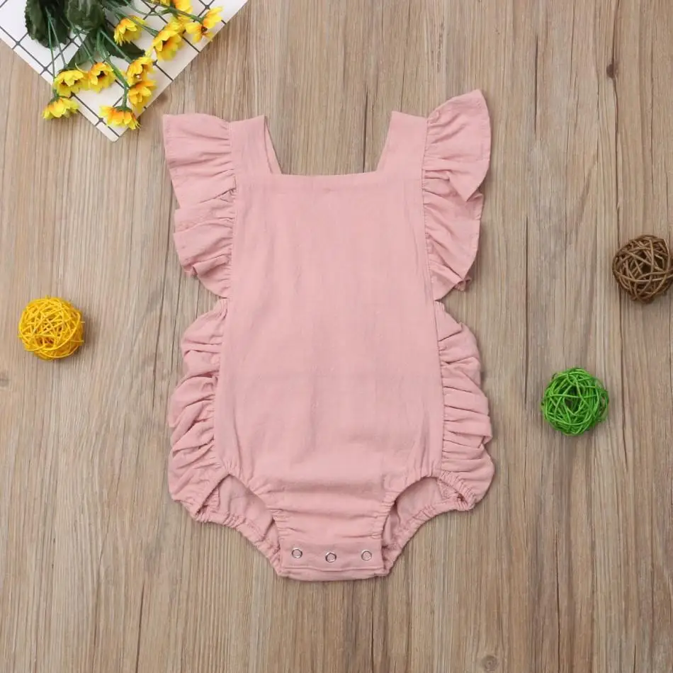 

Cute Newborn Baby Girls Cotton Bodysuit Reffle Sleeve Sunsuit Cute Summer Casual Infant Clothes