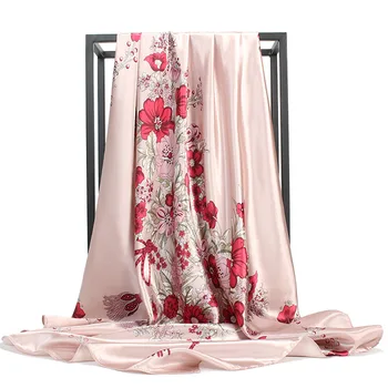 

90X90CM Summer head scarf women Printed large square High Quality silk scarf for girl beach shawl infinity scarf ladies scarves
