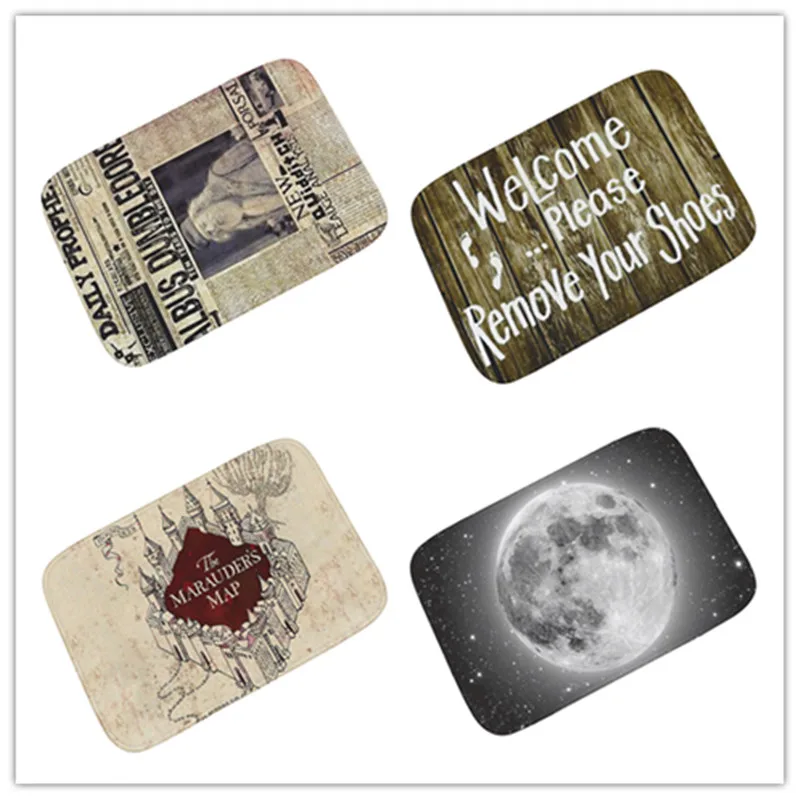 

Vintage Doormats Space Moon Print Flannel Fleece Welcome Door Mat Tapete Hallway Kitchen Floor Mats Porch Rugs Home Decor