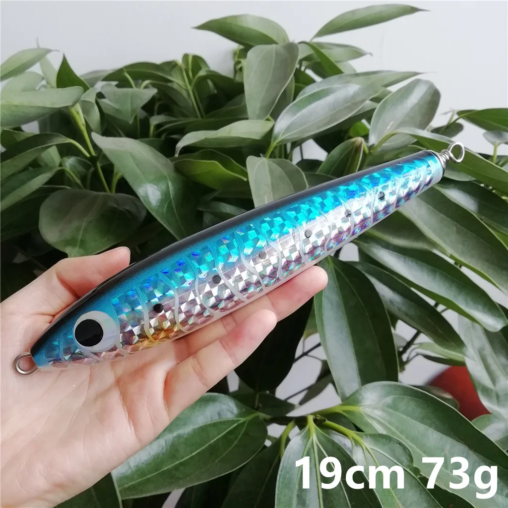 Swolfy 2pcs 19cm 73g Stickbaits Hard Wood Pencil Saltwater floating fishing wobbler Big Game Fishing Lure