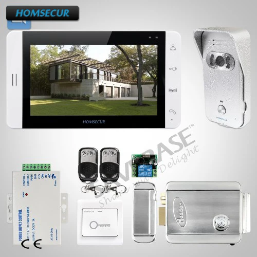 HOMSECUR 1C1M 7inch Video & Audio Home Intercom with Electric Lock+Keys Included for House/Flat