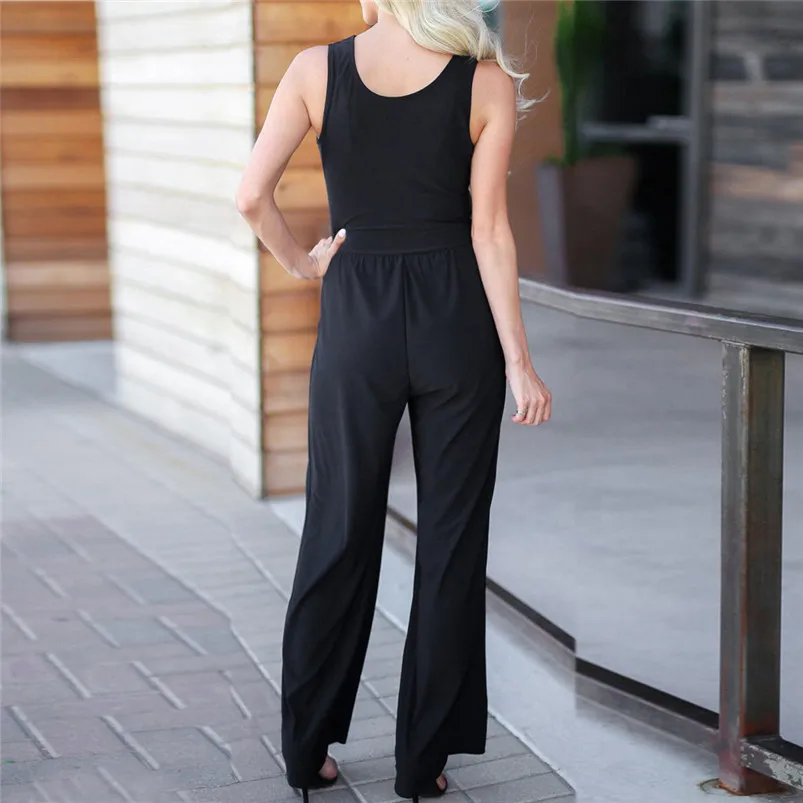 Women Sexy Backless Rompers Casual V-Neck Solid Long Elastic Waist Jumpsuit macacao feminino combinaison R07 (3)