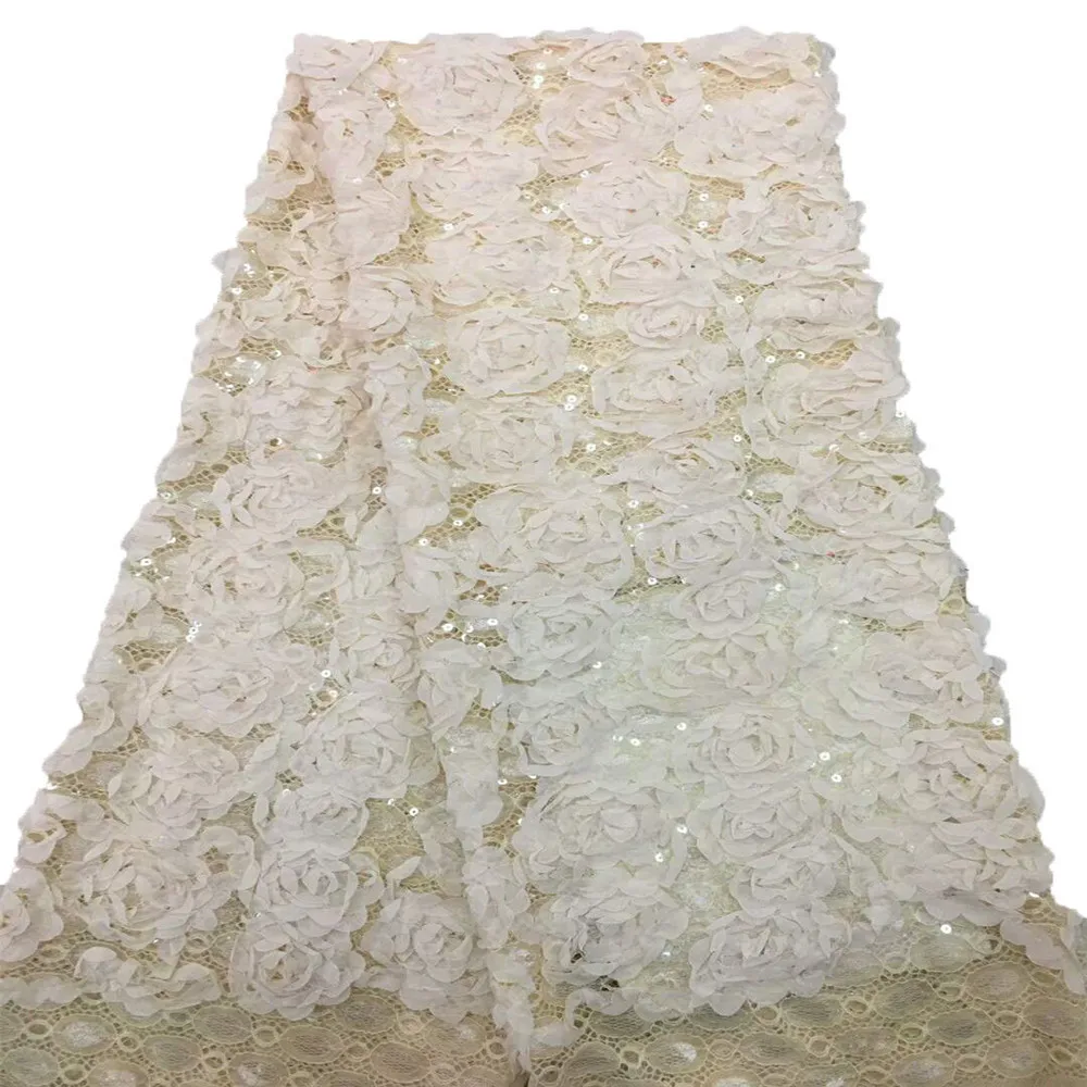 

(5yards/pc) Top quality French net lace fabric 3D flowers African tulle lace with sequins for party HJ638-1