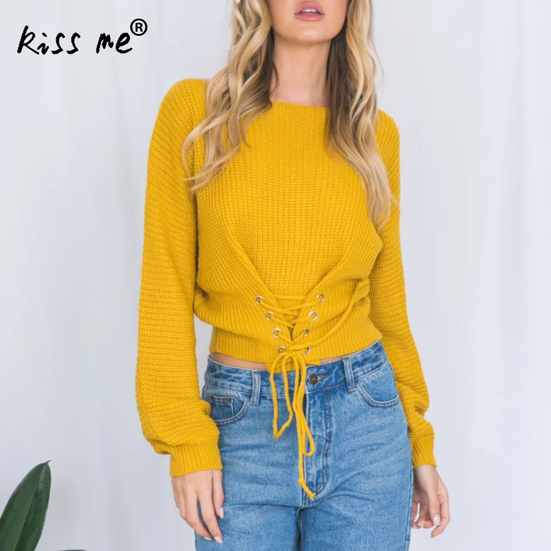 Women Drawstring Sweaters And Pullovers Long Sleeve Casual Crop Sweater