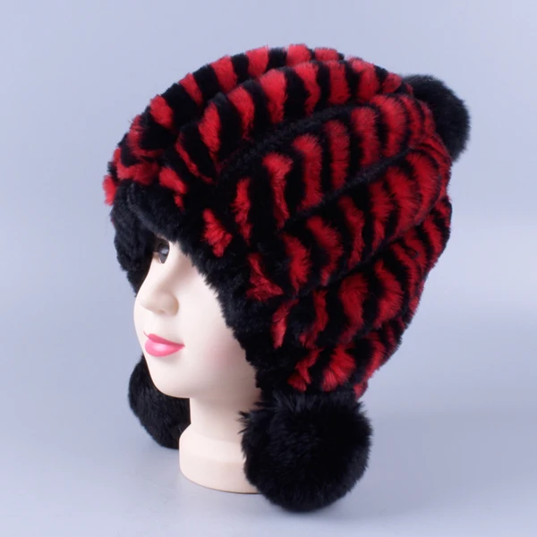 Зимние шапки для девочек, шапки с помпонами из натурального меха, модные вязаные шапки с ушками, теплые шапки bomer, новая Брендовая детская шапка с черепами LQC1006 - Цвет: Black Red