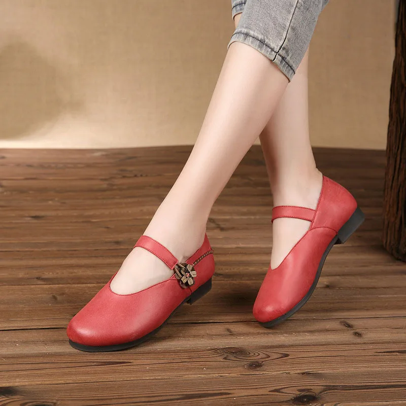 

Autumn new women's shoes soft bottom casual shoes the first layer of oil wax leather ethnic shoes