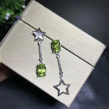 

Fashion Star Moon natural green peridot drop earrings Natural olivine earrings 925 silver female earrings party gift jewelry