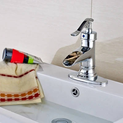 

Newly Single Handle Waterfall Spout Polish Chrome Bathroom Basin Faucet Sink Mixer Tap Faucet