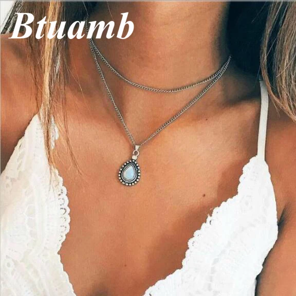 

Btuamb Vintage Crystal Water Drop Necklaces Pendants for Women Jewelry Hot Selling Double Chain Necklaces for Women Gift Jewelry