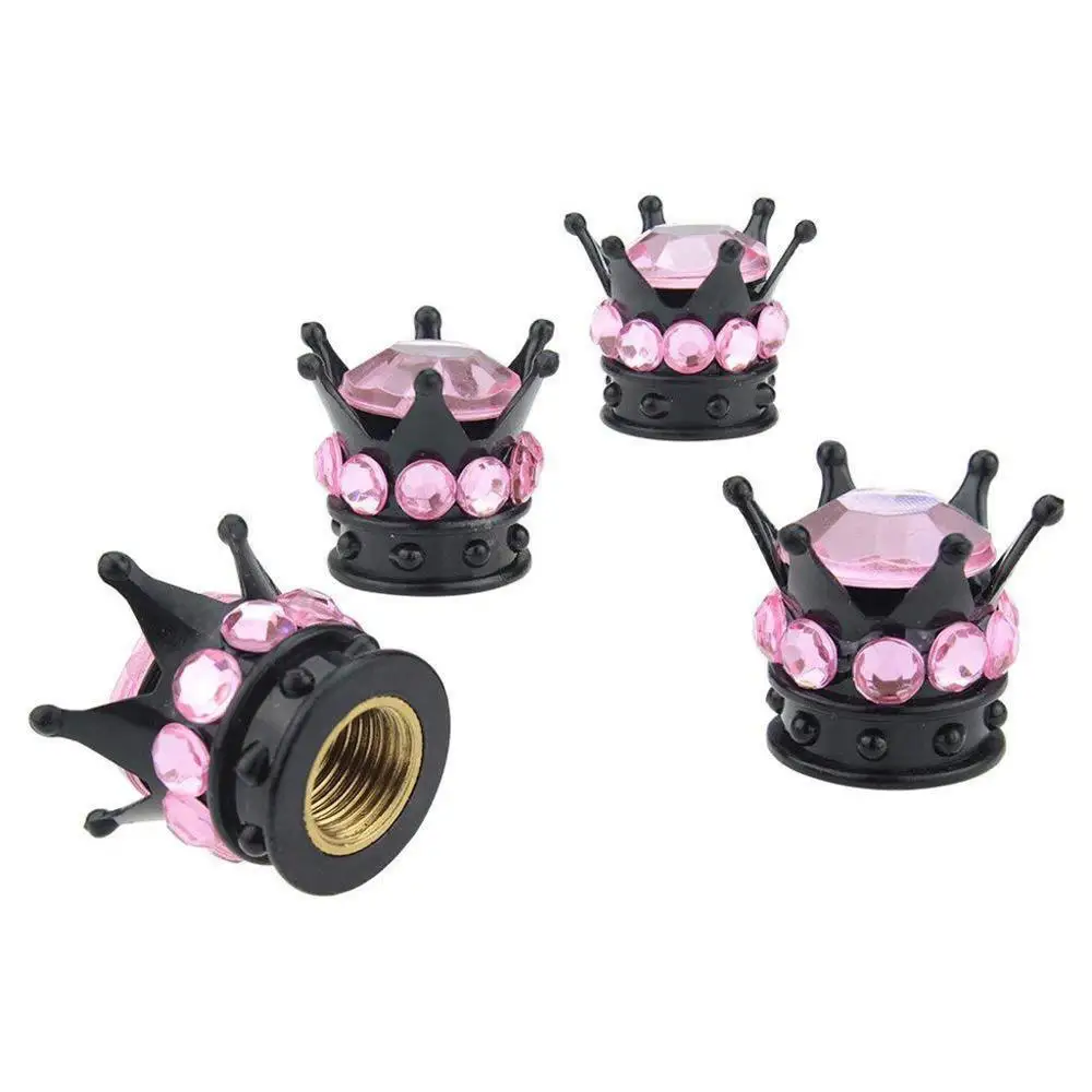 FAVOMOTO 4 Pi/èces Bouchons de Tige de Valve Cristal Strass Couronne Voiture Pneu Bouchons de Valve Bling Accessoires de Voiture pour Moto V/élo Auto Voiture Roue Violet