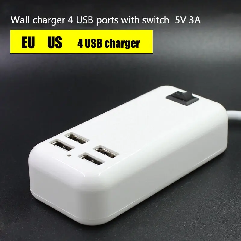 AMEEC EU Plug 5V3A 4 Ports Wall HUB Station USB Charger For Smart Mobile Phone With 1.5M Cable AC Source Charging Carregador 