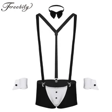 4pcs Sexy maid men underwear role playing suit Halloween hot erotic male maid lingerie with collar handcuffs underwear