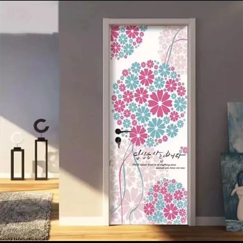 

90x200cm/77x200cm Simple Dandelion Door Stickers For Bedroom Living Room PVC Self Adhesive Wallpaper 3D Waterproof Mural Decal