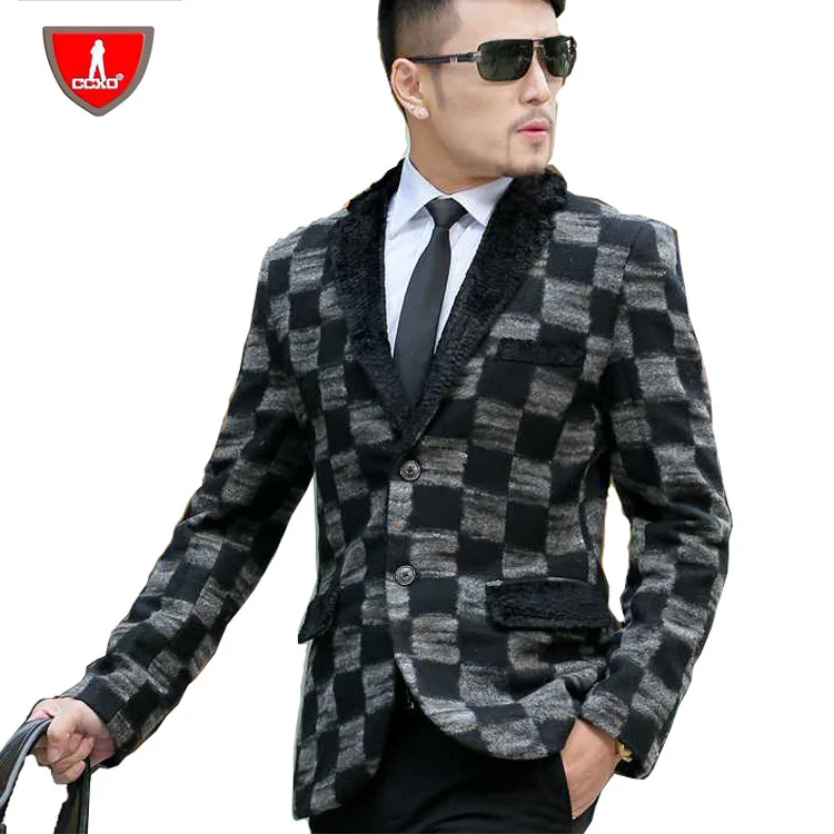 CCXO 2015 New Autumn And Winter Mens Gold Velvet Blazer Jacket Casual Men's Suits Plaid Wool Collar Slim Fit Suit Plus Size 5XL | Мужская