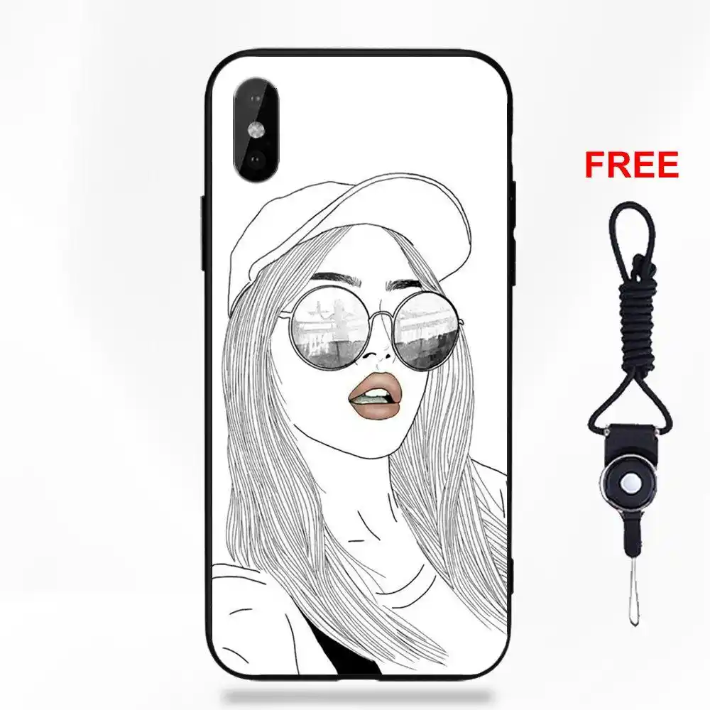Vvcqod Black White Swag Sketch Drawing Girl For Apple iPhone X XS Max XR 5 5C 5S SE 6 6S 7 8 Plus