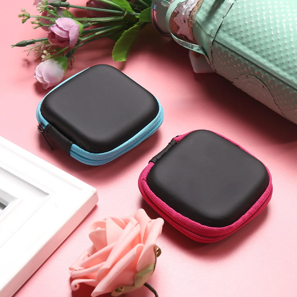 Mini Zipper Hard Headphone Case Portable Earbuds Pouch box PU Leather