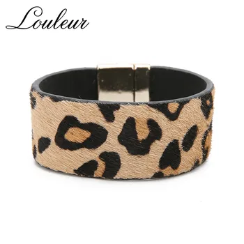 

LOULEUR New Fashion Leopard Print Wide Leather Bracelets Women Vintage Cuff Wrap Bangles Female Wedding Jewelry