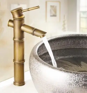 Billig Europäische antike bad waschbecken becken wasserhahn retro, Bambus stil einzigen loch becken wasserhahn vintage, messing wasserhahn heiße und kalte
