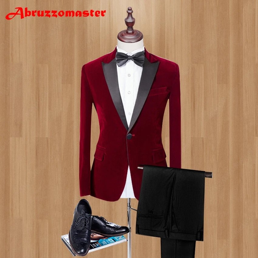 Classic style Velvet Tuxedos 3 Color Groom Tuxedos Pesked Lapel Groomsman Suit Made Man Suit Man clothes (Jacket+pants)