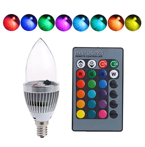 

Smart E14/E12 3W RGB LED Light Bulb Color Changing Candle Light Lamp Bulb+Remote Control Home RGB Wireless Led Lamp Bulb Set
