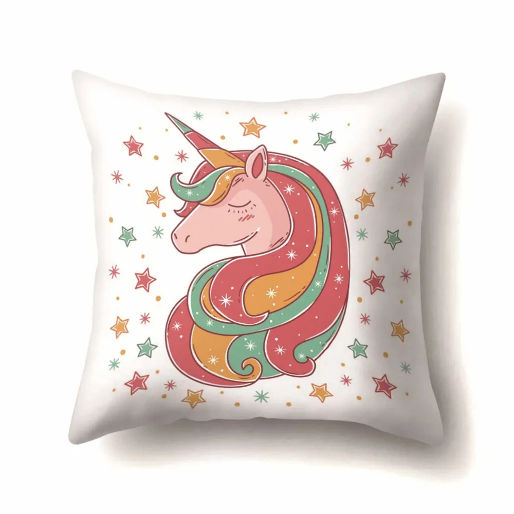 Linen Square Decorative Carton Throw Pillow Vintage Cushion Lovely Unicorn  Sofa Cushion