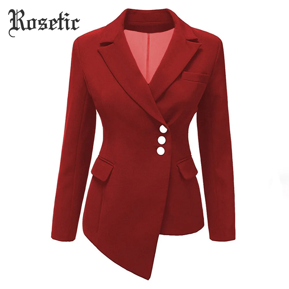 Rosetic, готический Женский блейзер, плюс размер, черный Блейзер, Mujer, женские блейзеры и куртки,, блейзер, женский тонкий короткий пиджак - Цвет: Red