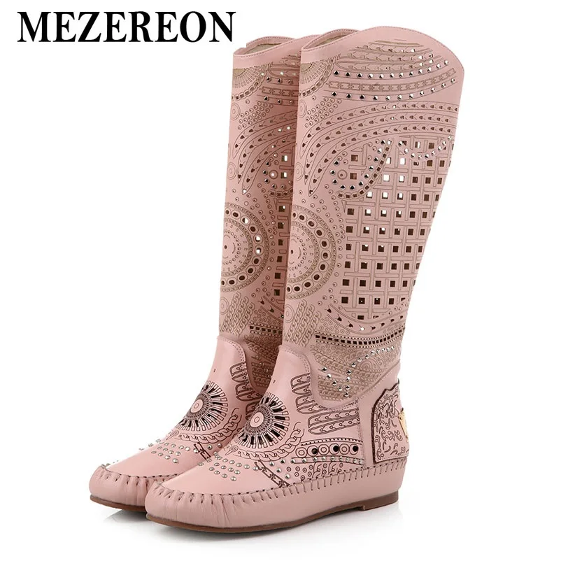 Summer Boots 2016 Leather And PU Shoes Woman European Women Boot Shoes Cut Outs Ladies Shoes