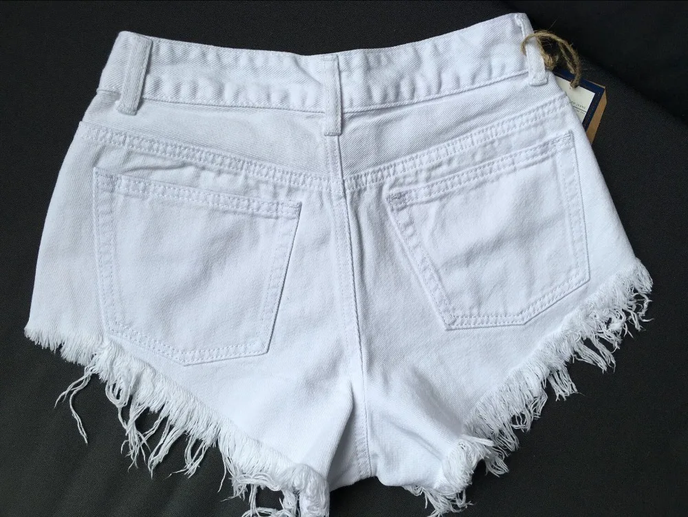  2017 Best Selling Women Pure White High Waist Slim Grinding Patch Holes Irregularly Exposed Jeans Pants Sexy Girl Denim Shorts (15)