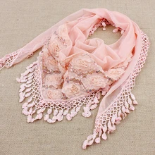 1PC New Fashion Female Women Tassel Shawls And Scarves Autumn Women Silk Flower Lace Triangle Pendant Scarf Fashion Women Scarf stylish handpainted flower and leaf pattern tassel pendant purplish blue scarf for women