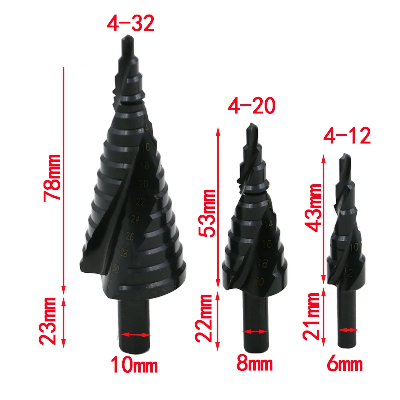 3 шт. набор ступенчатых сверл в форме спирали|step drill|cone drillhole cutter |