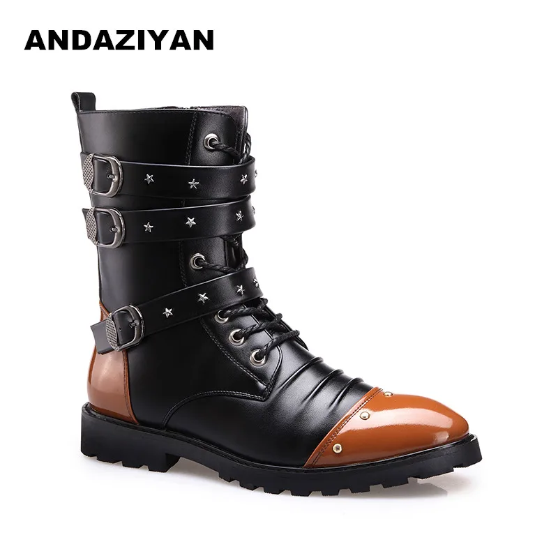 

New pointed motorcycle boots men's tube British wind Martin boots wild military boots