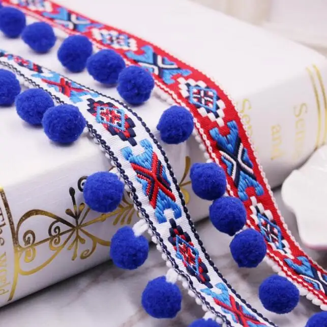 

50 ярдов Pom Fringe кружевная отделка жаккардовая лента для шитья одежды аксессуары DIY Украшение с помпонами ручная работа